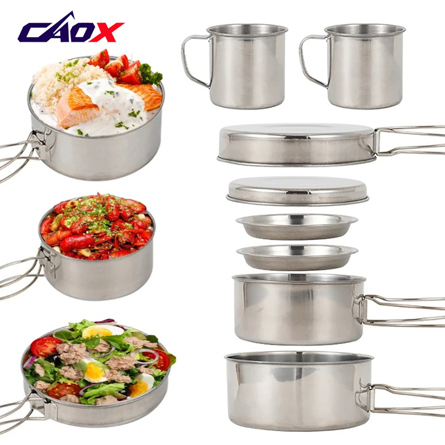 Camping Cooking Hot Plate - CAOX 8-delige camping kookset van roestvrij