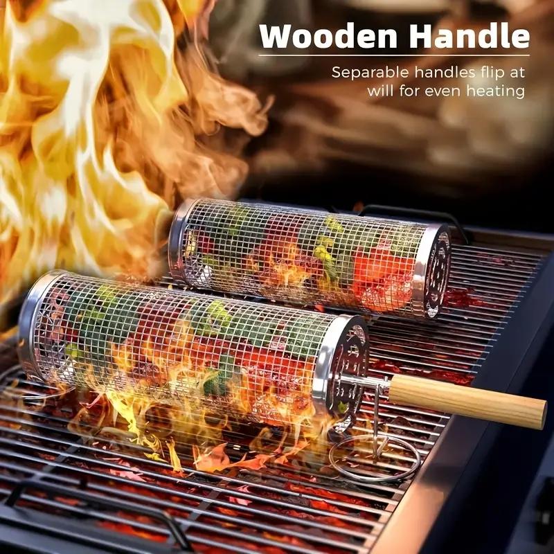 Camping Cooking Bbq - Voedselveilige roestvrijstalen ronde BBQ-grillmandenset, cilindrische grillrek