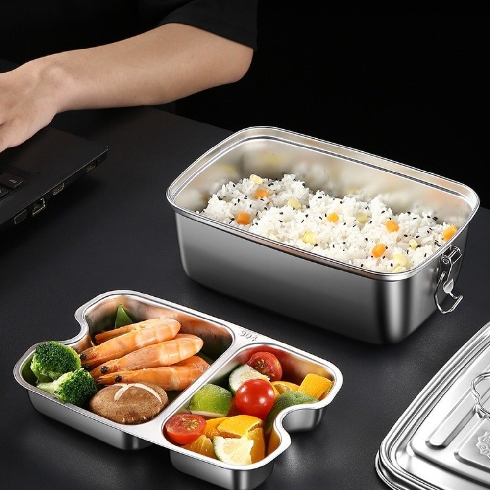 Camping Cooking Equipment - Dubbellaagse roestvrijstalen lunchbox Verdeeld lekvrije magnetron