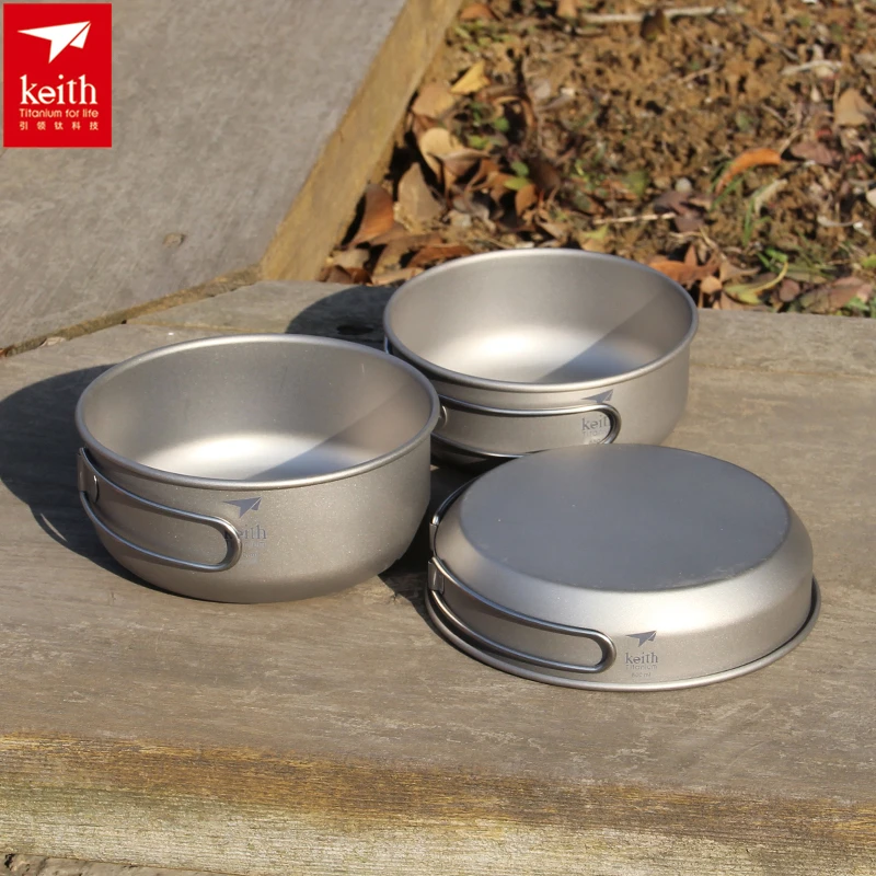Camping Cooking Equipment - Keith 3PCS Titanium Kookgerei Pannen Kommen
