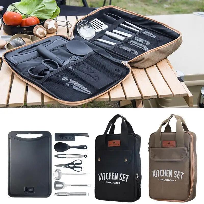 Camping Cooking Cylinder - 8-delige campingkeukenset, draagbare outdoor reisgerei, roestvrijstalen